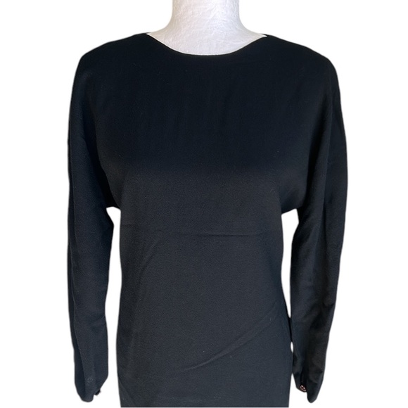 Jean Muir London Vintage 1980s Black Wool Crepe Long Sleeve Shift Dress - 12 - Picture 2 of 9